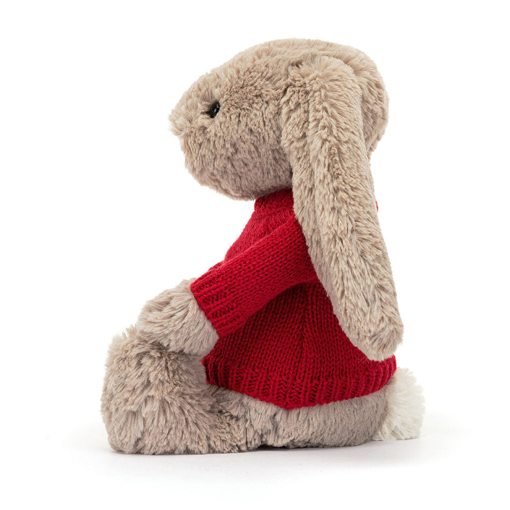 Bashful Beige Bunny with Personalized Red Jumper - Jellycat Sale
