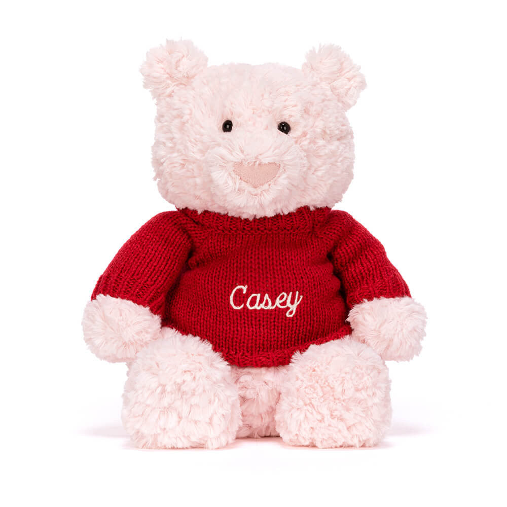Leola Bear with Personalized Red Jumper - Jellycat Online