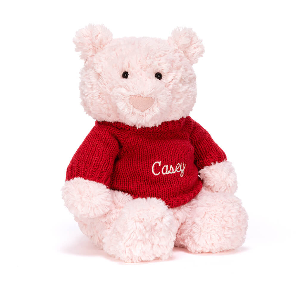 Leola Bear with Personalized Red Jumper - Jellycat Online