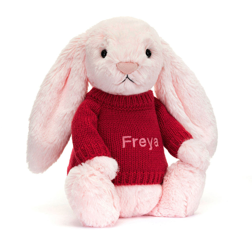 Bashful Pink Bunny with Personalized Red Jumper - Jellycat Online