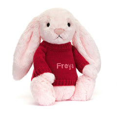 Bashful Pink Bunny with Personalized Red Jumper - Jellycat Online