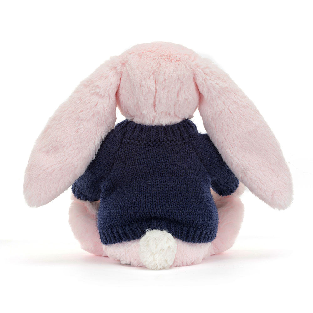 Bashful Pink Bunny with Personalized Navy Jumper - Jellycat Sale