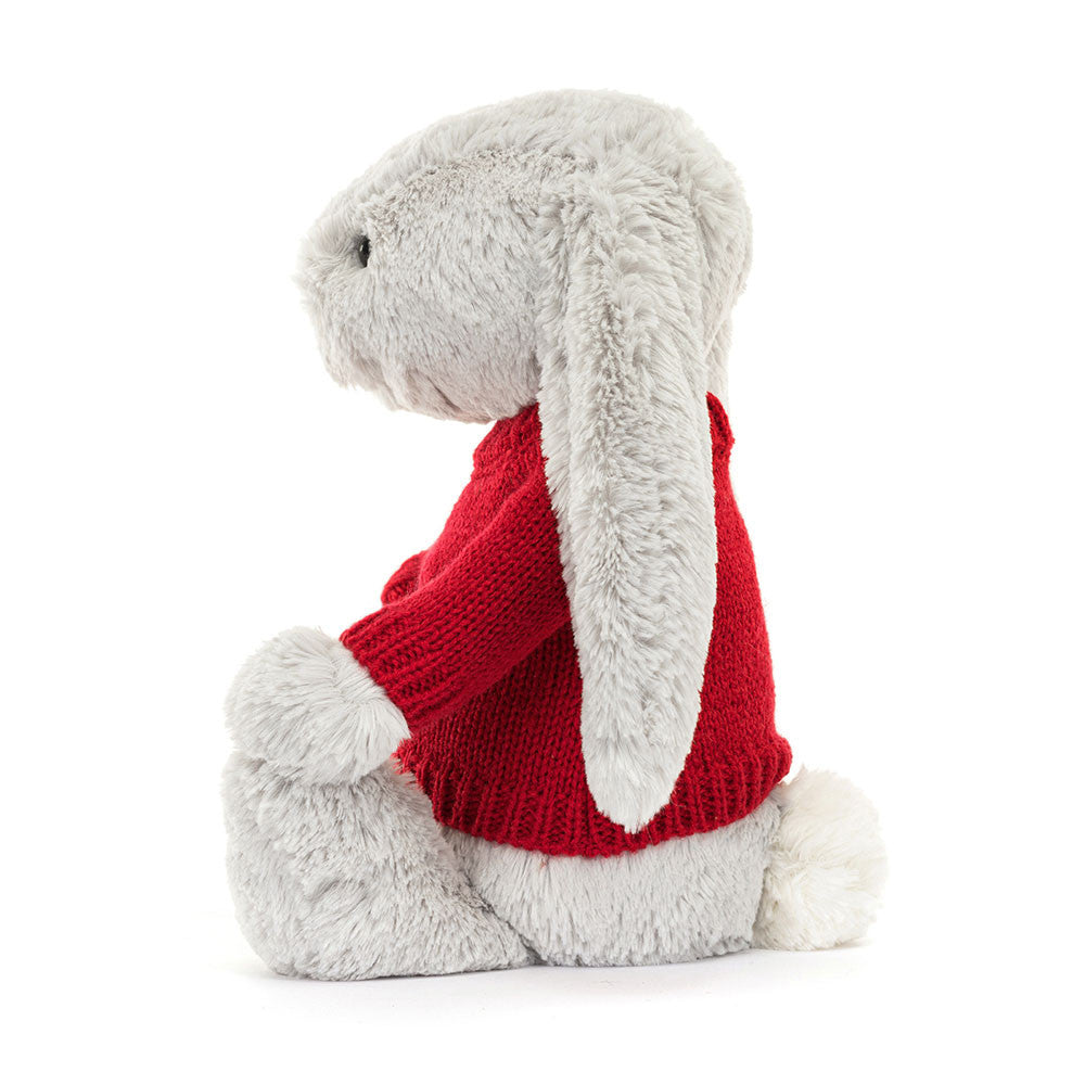 Bashful Silver Bunny with Personalized Red Jumper - Jellycat