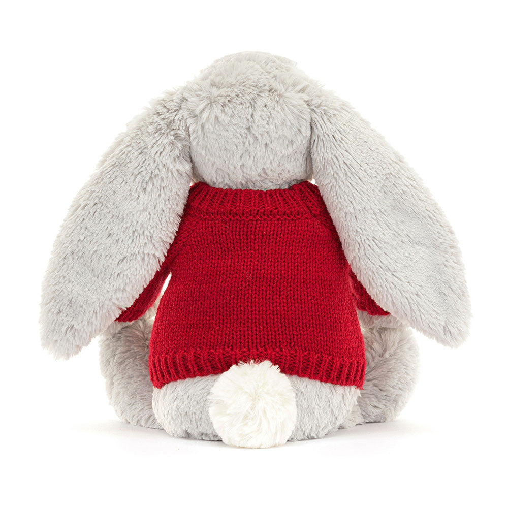 Bashful Silver Bunny with Personalized Red Jumper - Jellycat