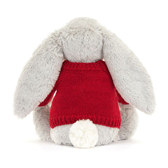 Bashful Silver Bunny with Personalized Red Jumper - Jellycat