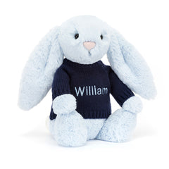 Bashful Blue Bunny with Personalized Navy Jumper - Jellycat Discount