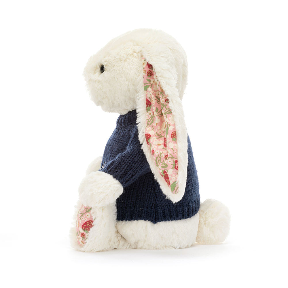 Blossom Cream Bunny 'Berry' with Personalized Navy Jumper - Jellycat Online