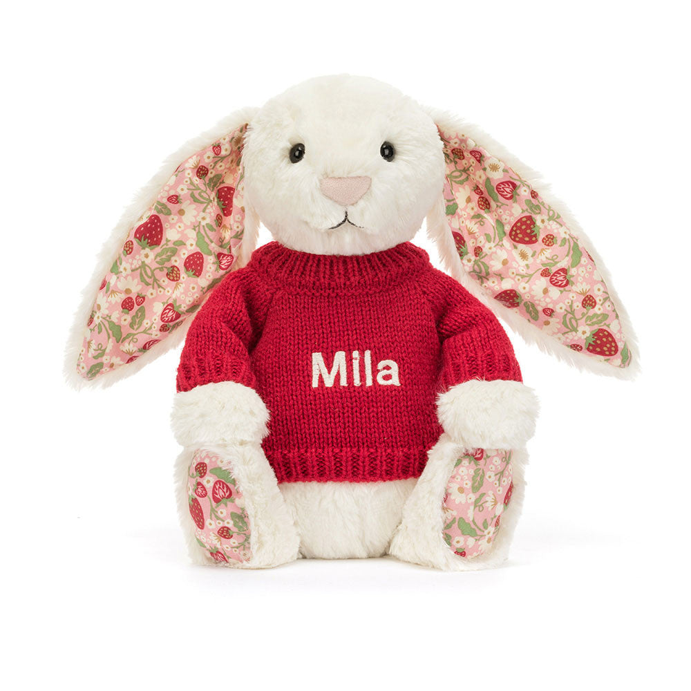 Blossom Cream Bunny 'Berry' with Personalized Red Jumper - Jellycat Discount