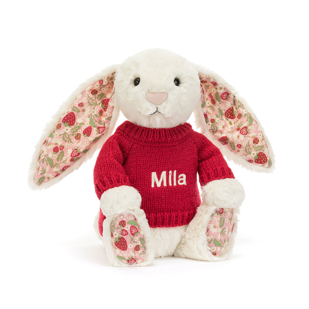 Blossom Cream Bunny 'Berry' with Personalized Red Jumper - Jellycat Discount