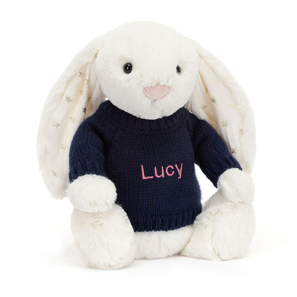 Bashful Twinkle Bunny with Personalized Navy Jumper - Jellycat Sale