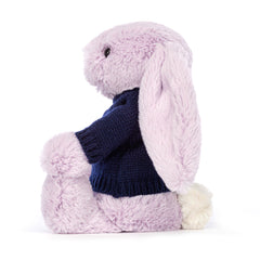 Bashful Lilac Bunny with Personalized Navy Jumper - Jellycat Online