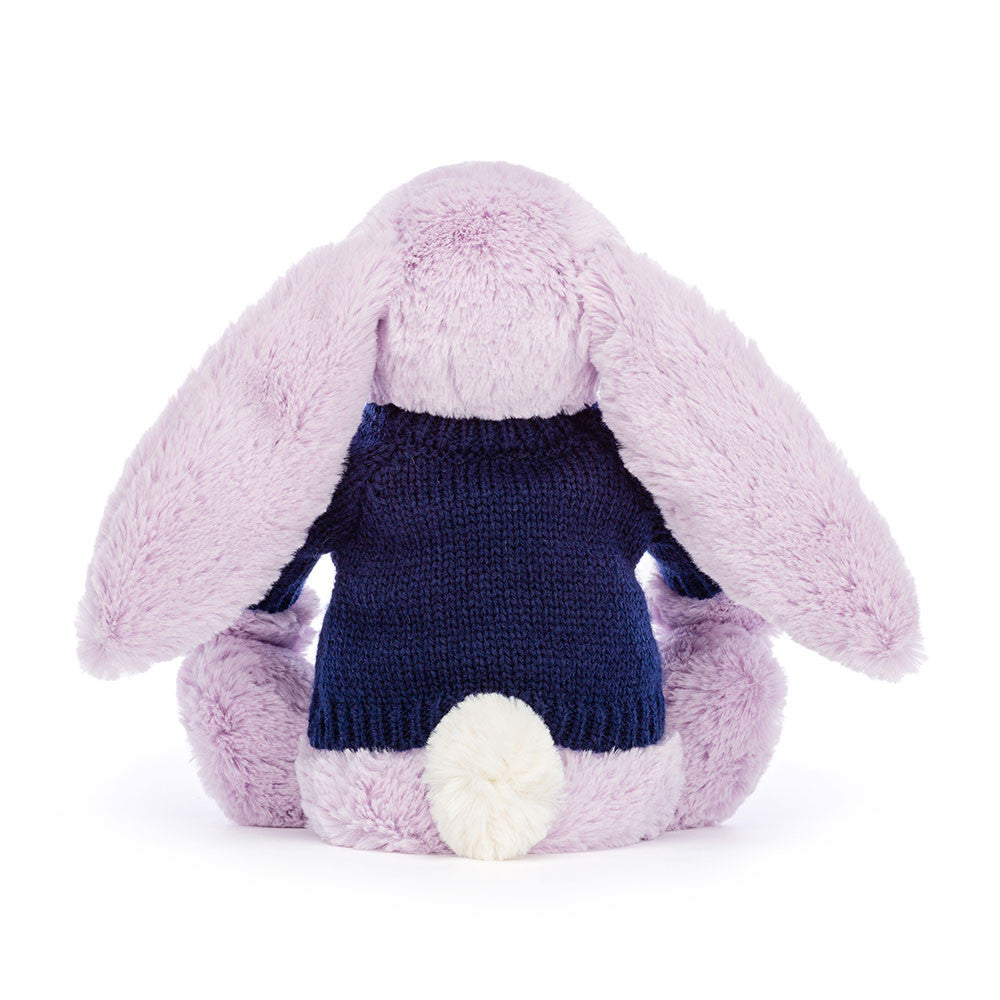 Bashful Lilac Bunny with Personalized Navy Jumper - Jellycat Online