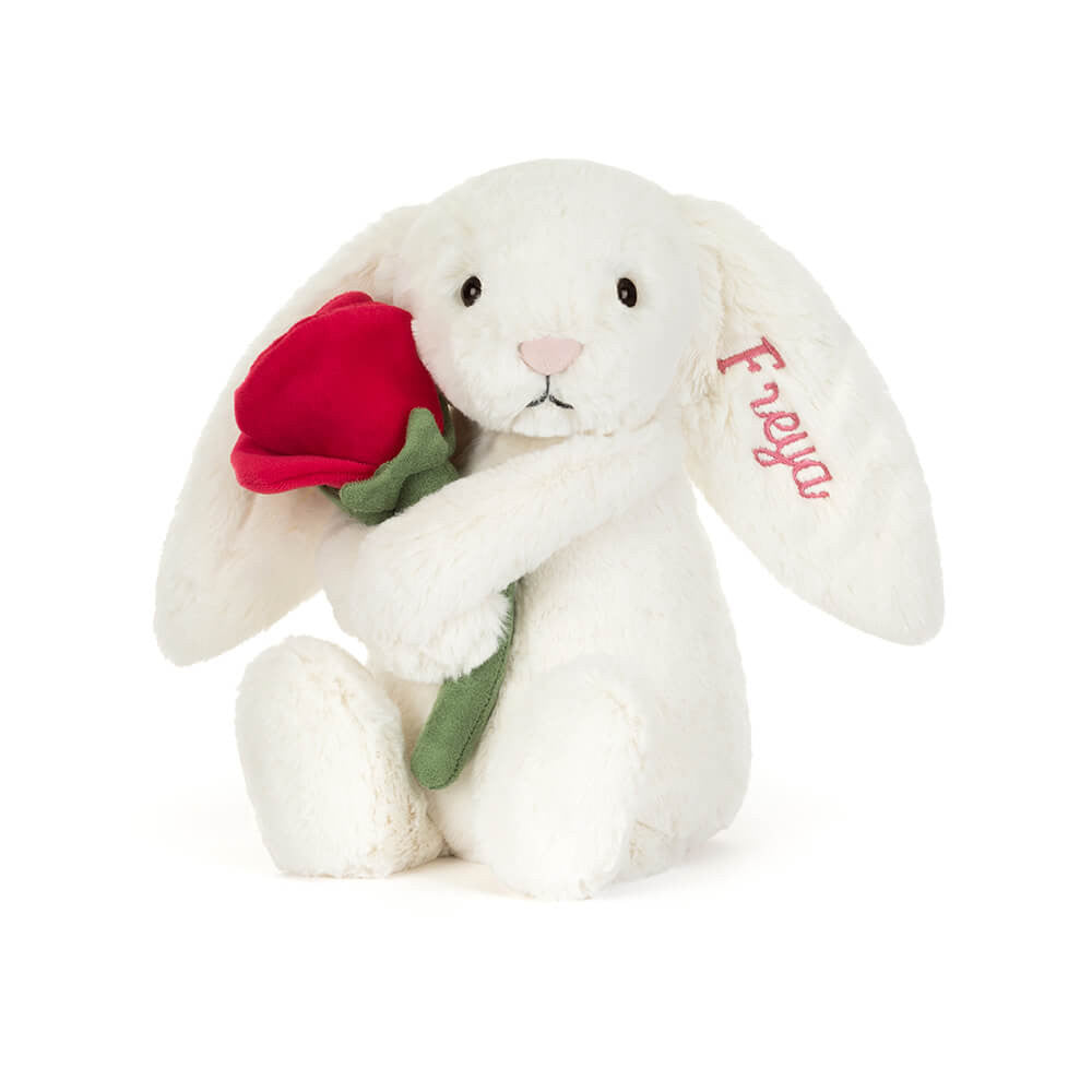 Personalized Cream Bunny with Rose - Jellycat
