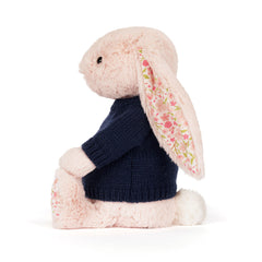 Blossom Blush Bunny 'Cherry' with Personalized Navy Jumper - Jellycat Online