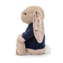 Blossom Beige Bunny 'Petal' with Personalized Navy Jumper - Jellycat Discount