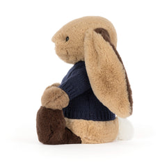 Bashful Patchwork Brown Bunny with Personalized Navy Jumper - Jellycat