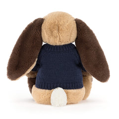 Bashful Patchwork Brown Bunny with Personalized Navy Jumper - Jellycat