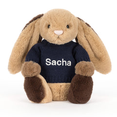 Bashful Patchwork Brown Bunny with Personalized Navy Jumper - Jellycat