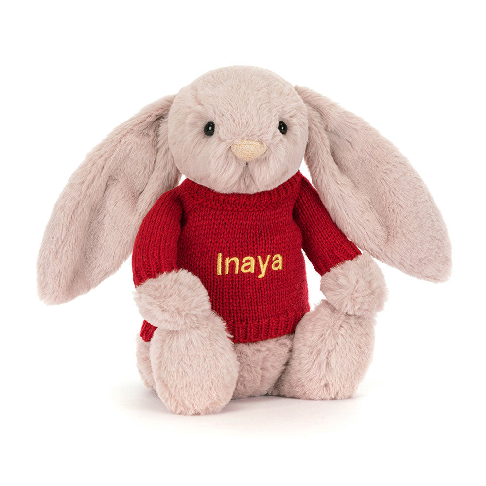 Bashful Luxe Bunny Rosa with Personalized Red Jumper - Jellycat For Sale