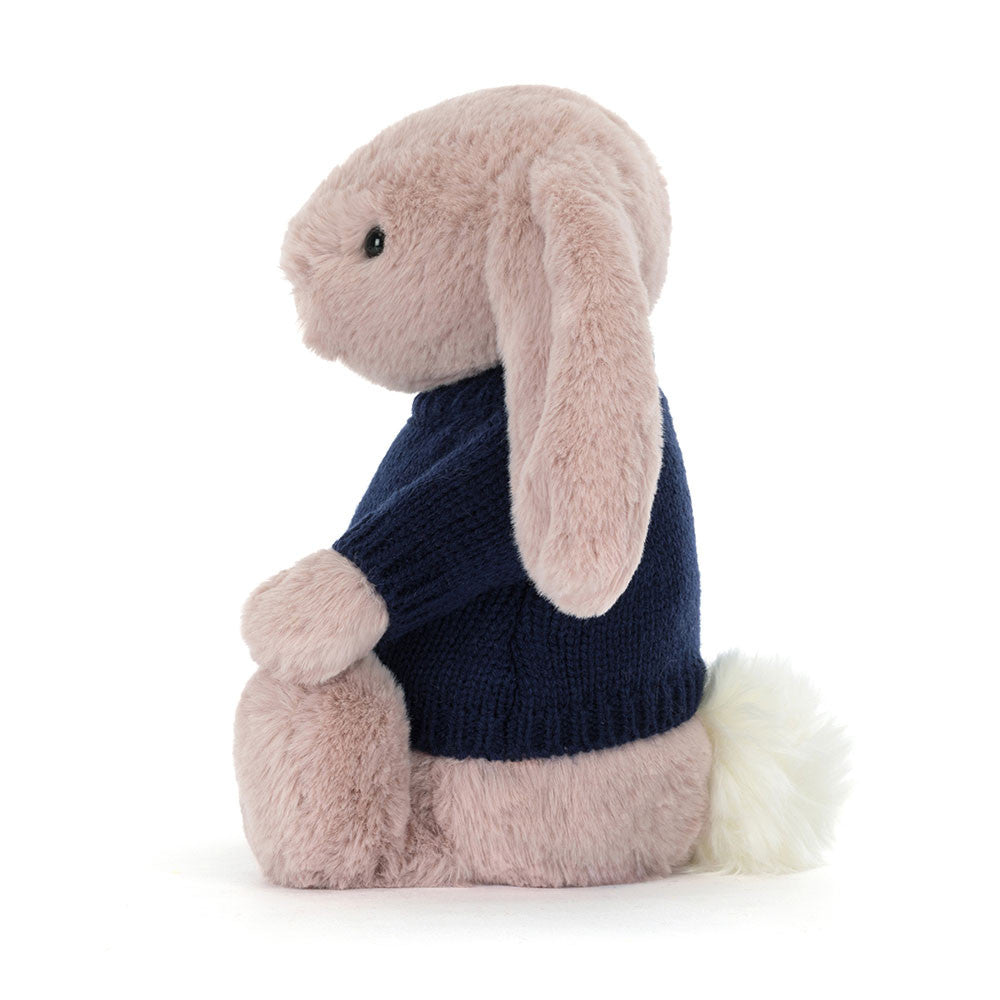 Bashful Luxe Bunny Rosa with Personalized Navy Jumper - Jellycat Online