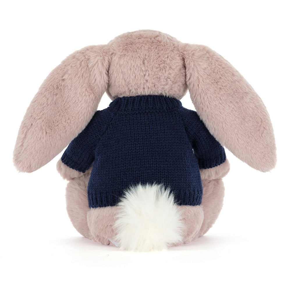 Bashful Luxe Bunny Rosa with Personalized Navy Jumper - Jellycat Online