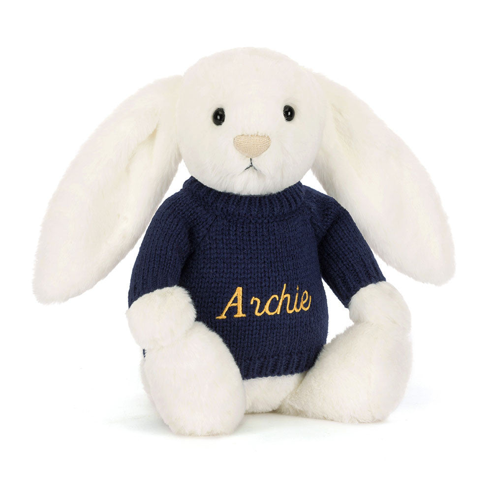 Bashful Luxe Bunny Luna with Personalized Navy Jumper - Jellycat Discount
