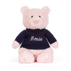 Leola Bear with Personalized Navy Jumper - Jellycat Sale