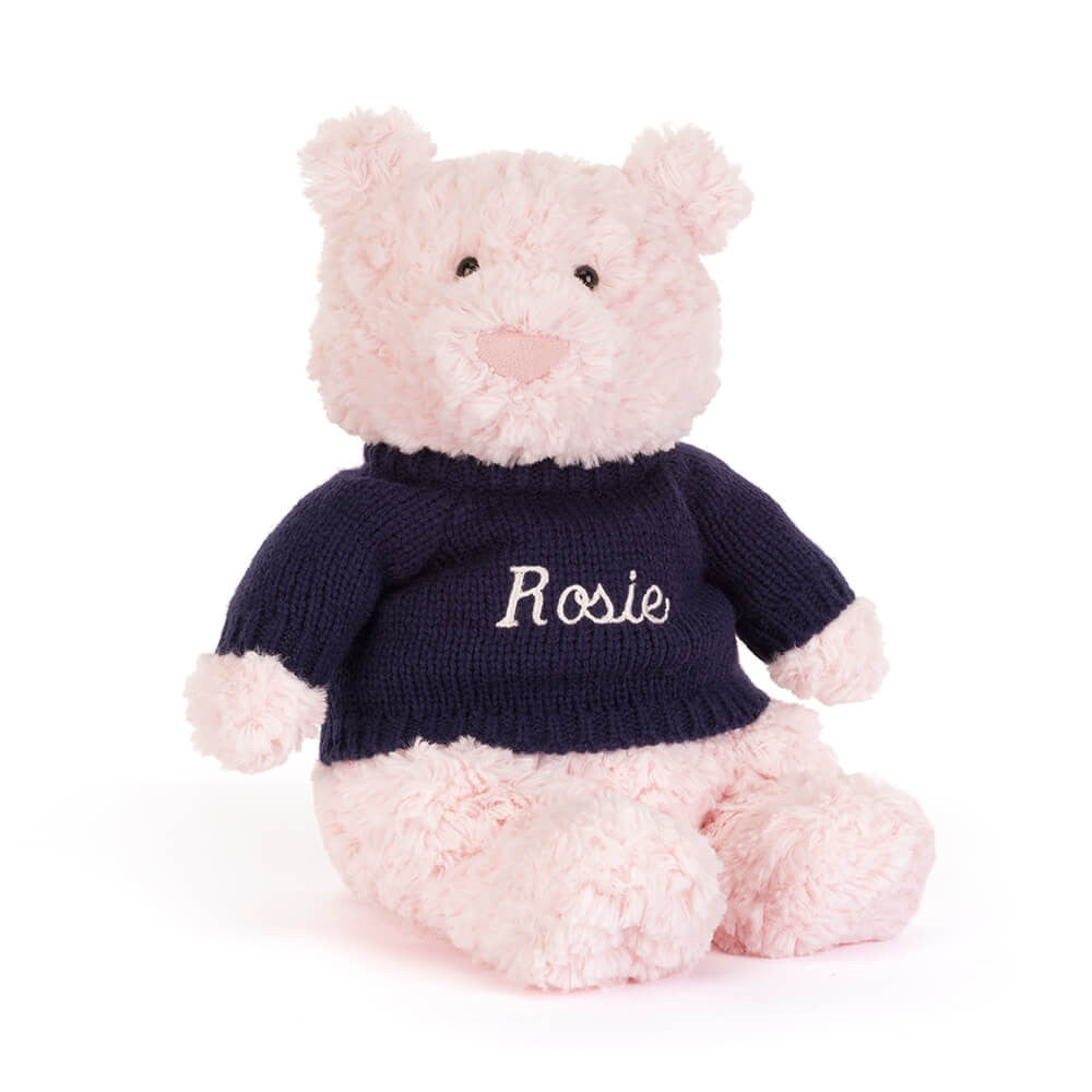 Leola Bear with Personalized Navy Jumper - Jellycat Sale