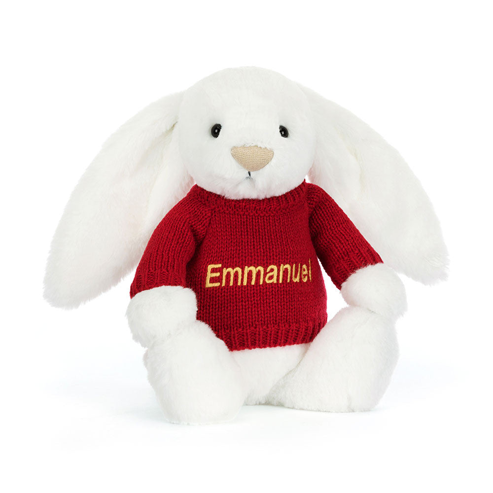 Bashful Luxe Bunny Luna with Personalized Red Jumper - Jellycat Sale
