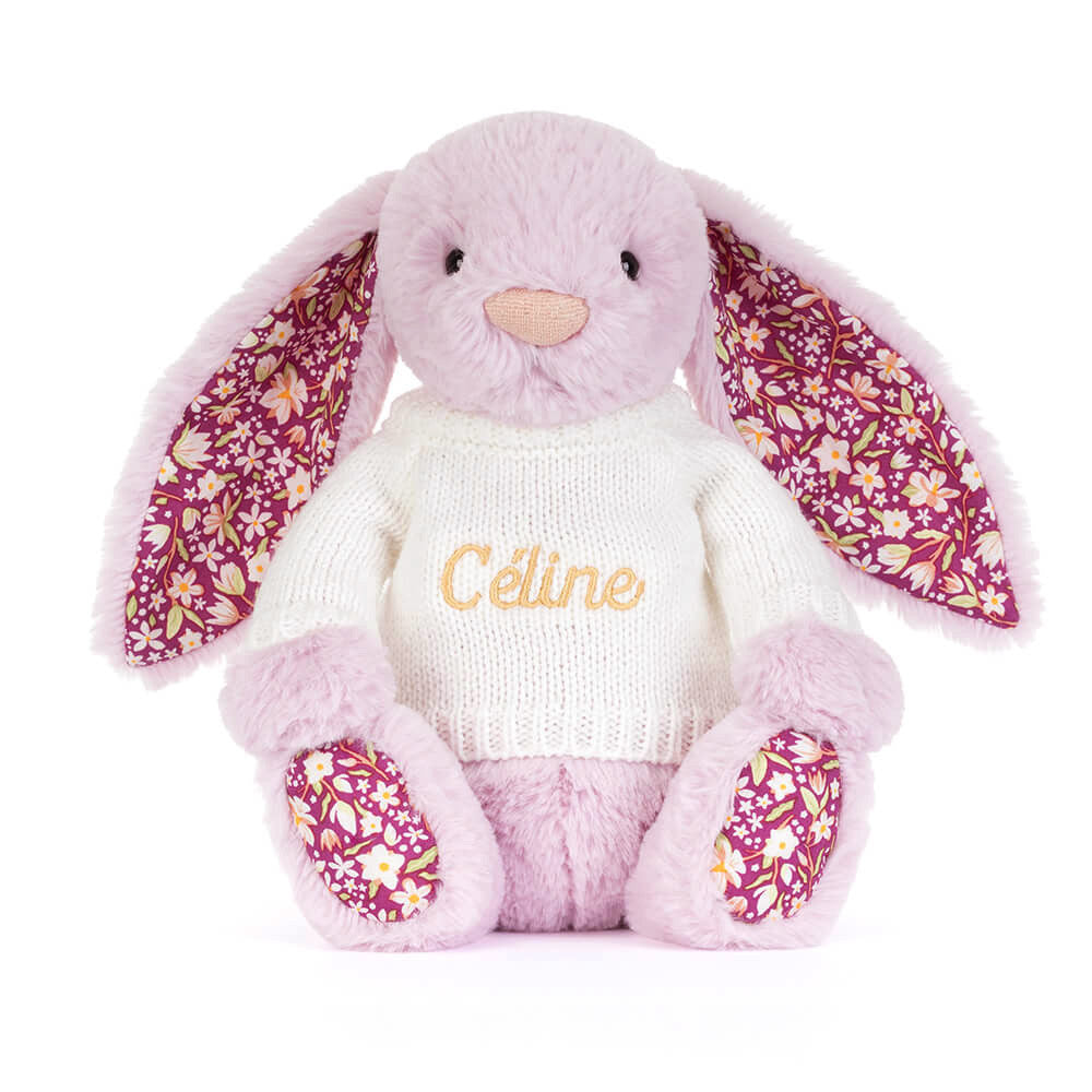 Thistlepop Blossom Luxe Bunny with Personalized Cream Jumper - Jellycat For Sale