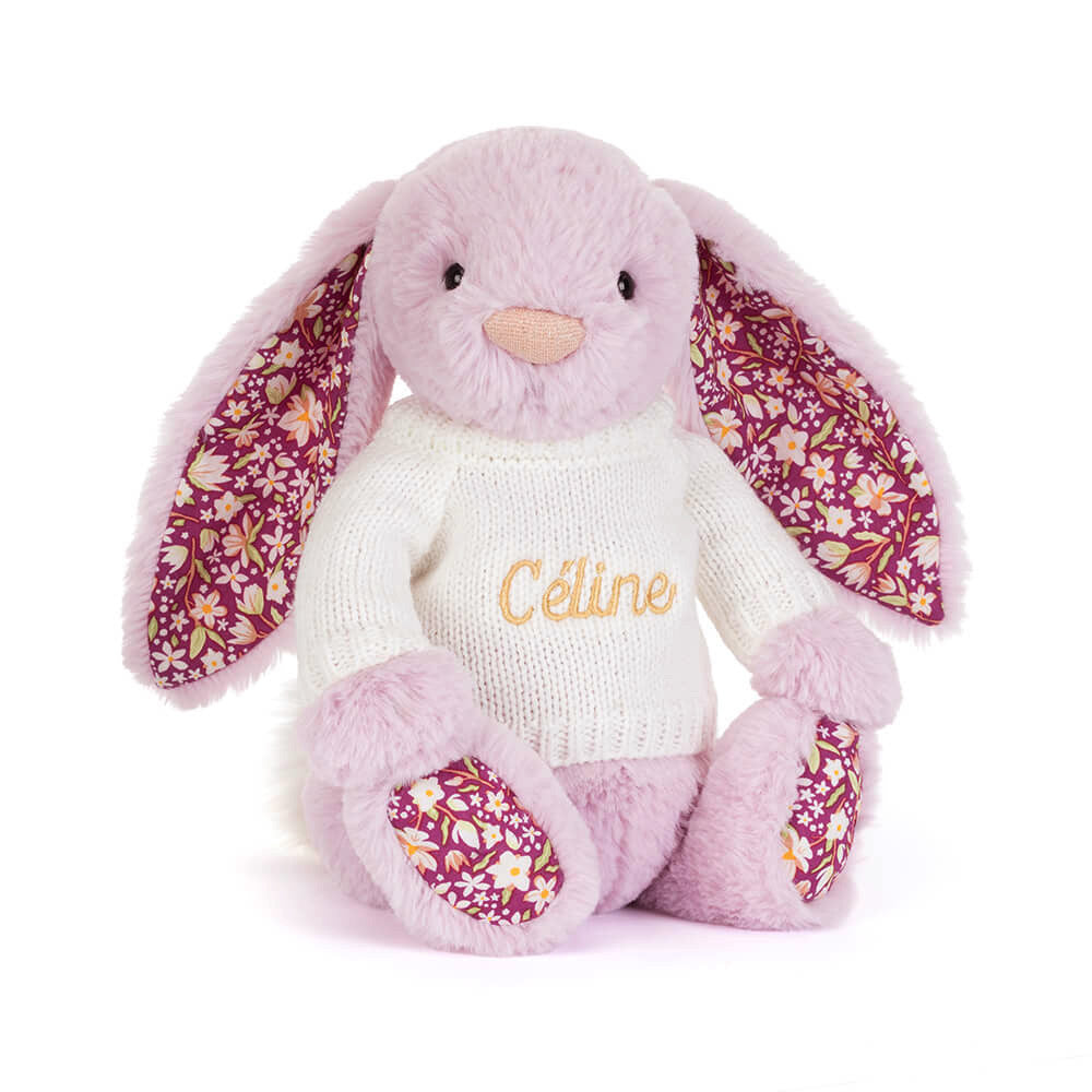 Thistlepop Blossom Luxe Bunny with Personalized Cream Jumper - Jellycat For Sale