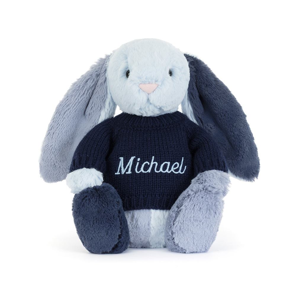 Puddlesea Bunny with Personalized Navy Jumper - Jellycat Sale