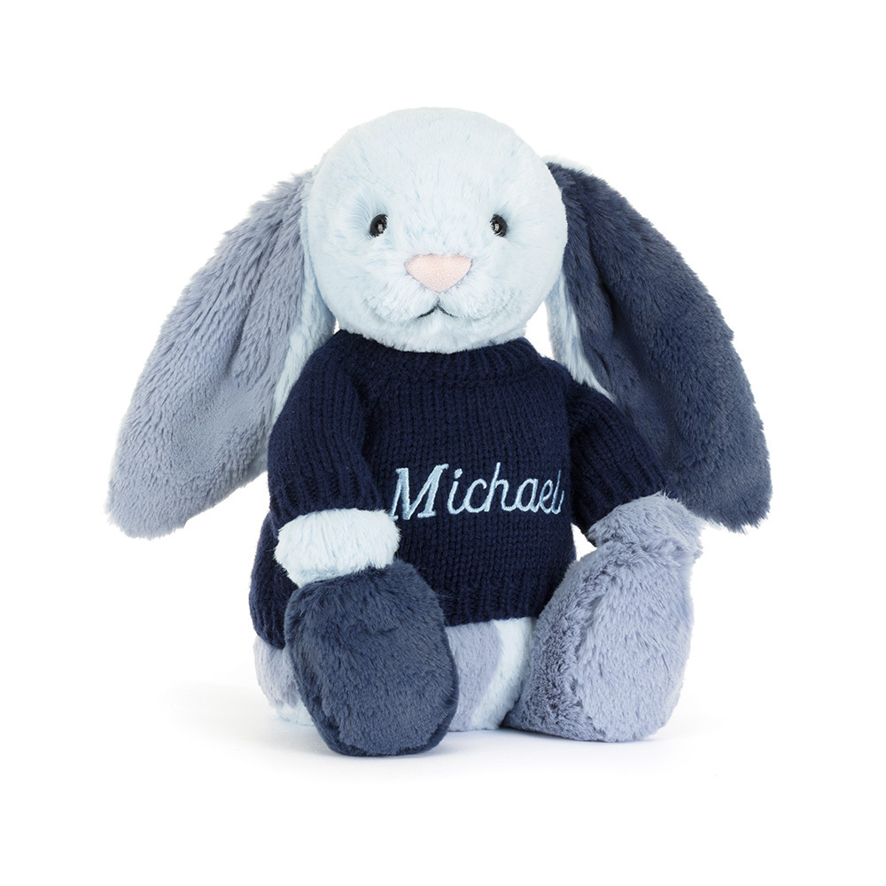 Puddlesea Bunny with Personalized Navy Jumper - Jellycat Sale
