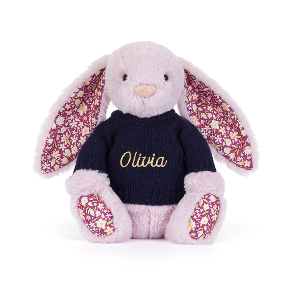 Thistlepop Blossom Luxe Bunny with Personalized Navy Jumper - Jellycat