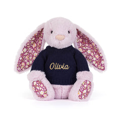 Thistlepop Blossom Luxe Bunny with Personalized Navy Jumper - Jellycat