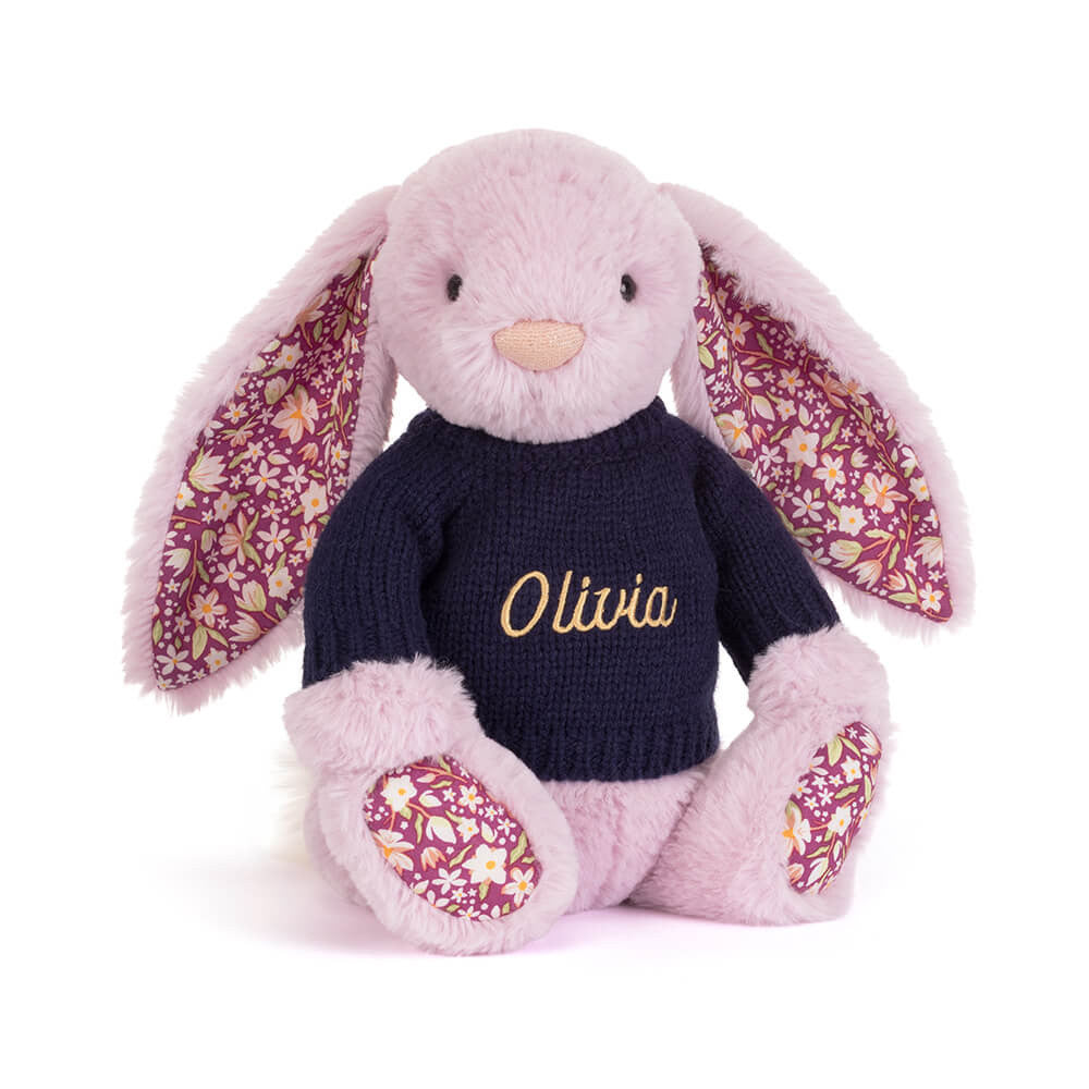 Thistlepop Blossom Luxe Bunny with Personalized Navy Jumper - Jellycat