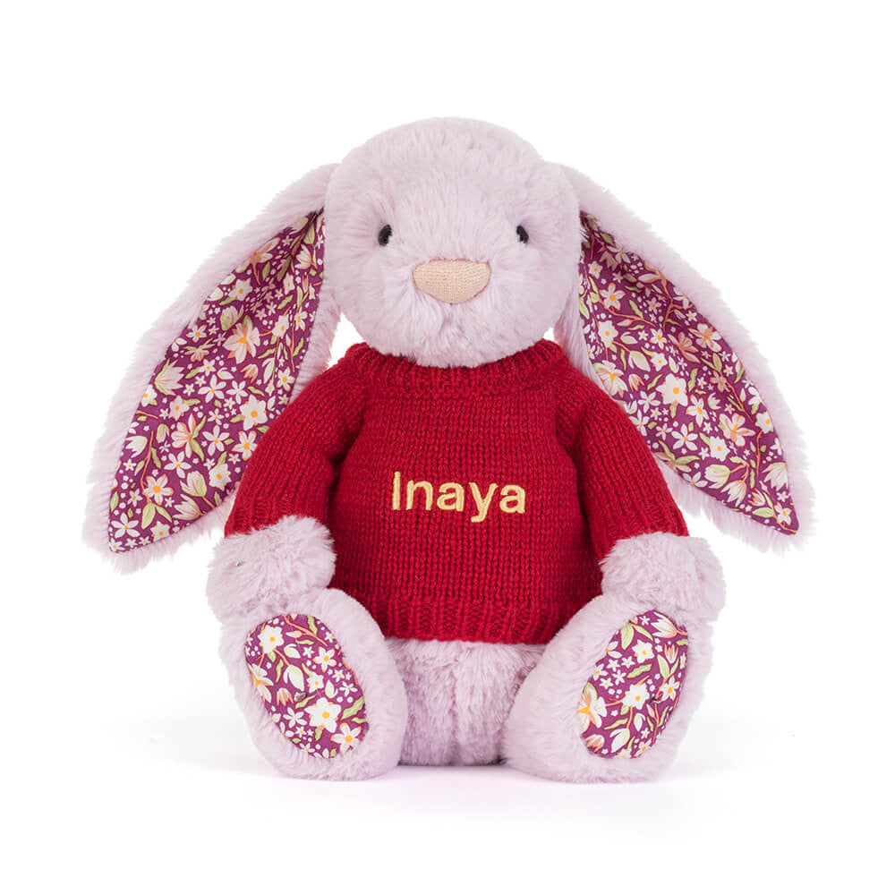 Thistlepop Blossom Luxe Bunny with Personalized Red Jumper - Jellycat Sale