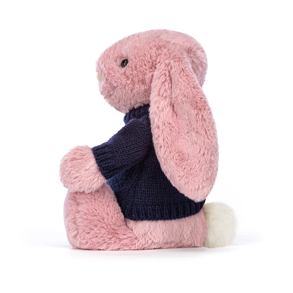 Bashful Tulip Pink Bunny with Personalized Navy Jumper - Jellycat For Sale