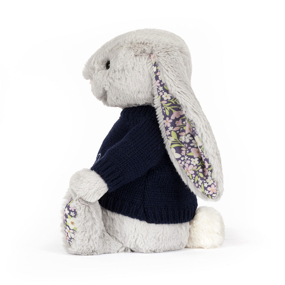 Blossom Silver Bunny 'Bloom' with Personalized Navy Jumper - Jellycat Online
