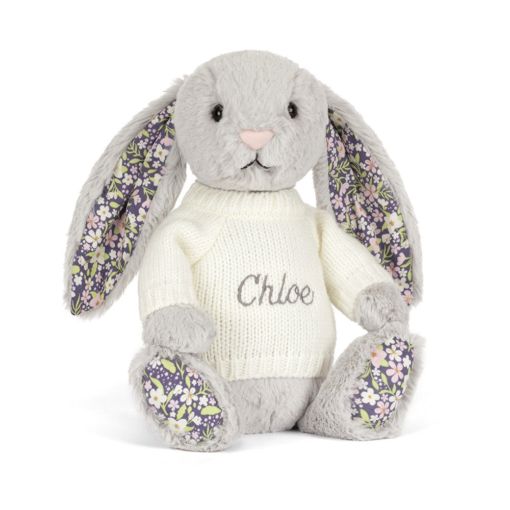 Blossom Silver Bunny 'Bloom' with Personalized Cream Jumper - Jellycat Discount
