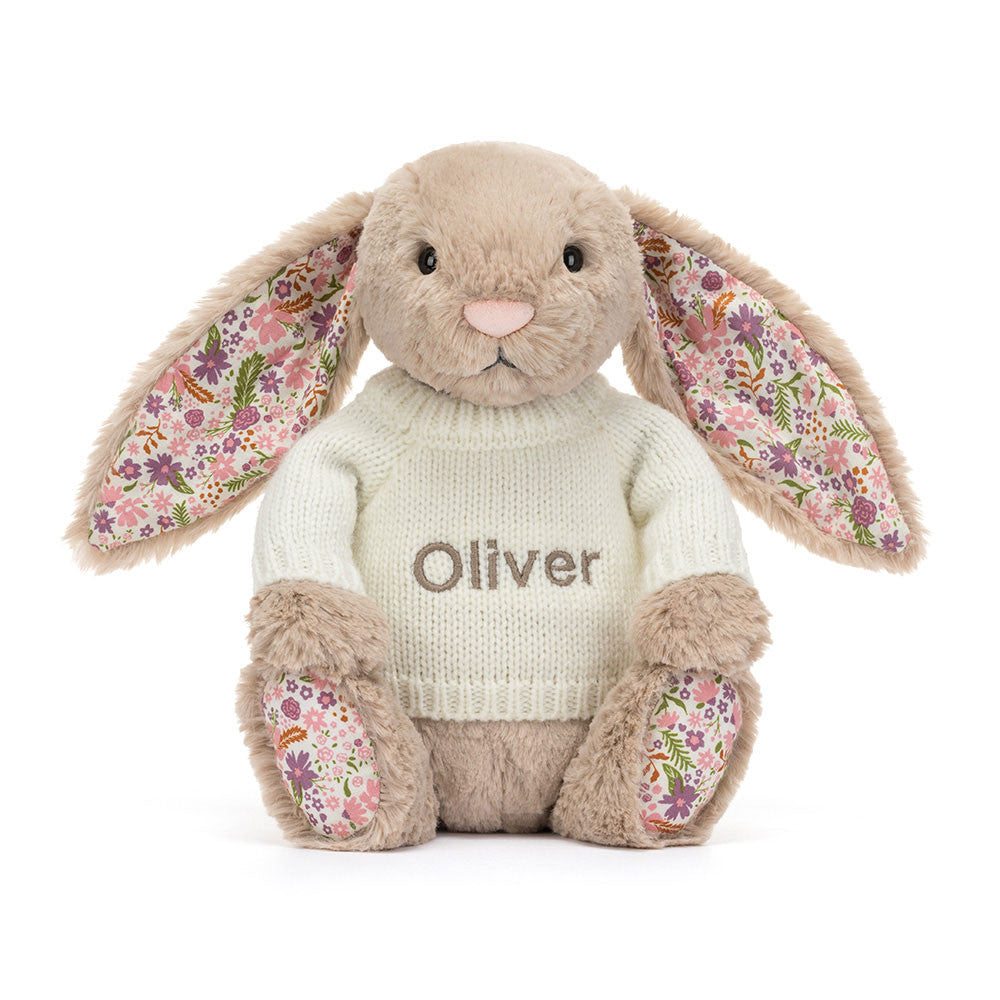 Blossom Beige Bunny 'Petal' with Personalized Cream Jumper - Jellycat