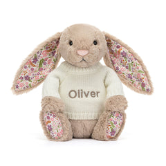 Blossom Beige Bunny 'Petal' with Personalized Cream Jumper - Jellycat