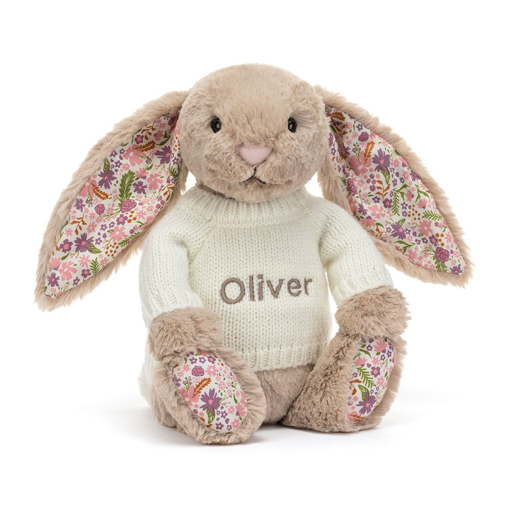Blossom Beige Bunny 'Petal' with Personalized Cream Jumper - Jellycat
