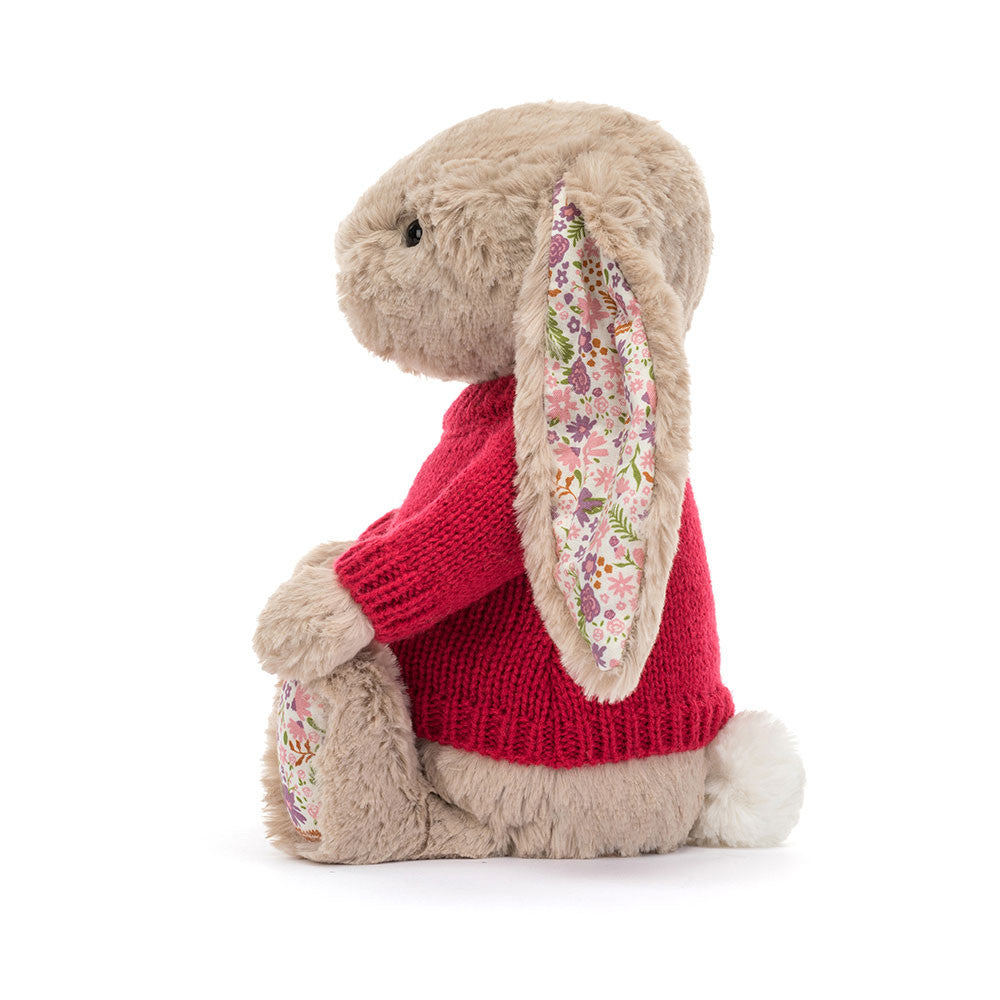 Blossom Beige Bunny 'Petal' with Personalized Red Jumper - Jellycat For Sale