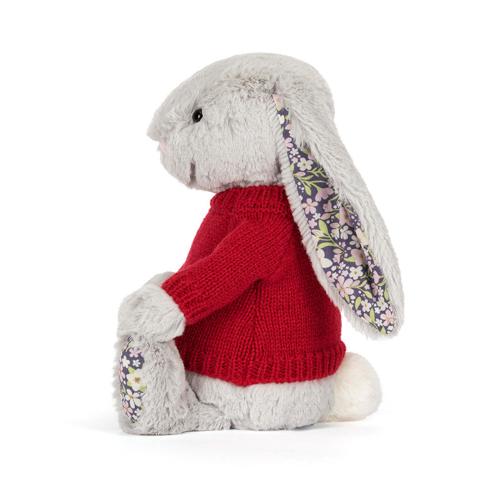 Blossom Silver Bunny 'Bloom' with Personalized Red Jumper - Jellycat Sale