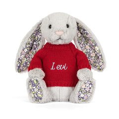 Blossom Silver Bunny 'Bloom' with Personalized Red Jumper - Jellycat Sale