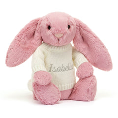 Bashful Tulip Pink Bunny with Personalized Cream Jumper - Jellycat For Sale