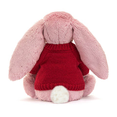 Bashful Tulip Pink Bunny with Personalized Red Jumper - Jellycat Sale