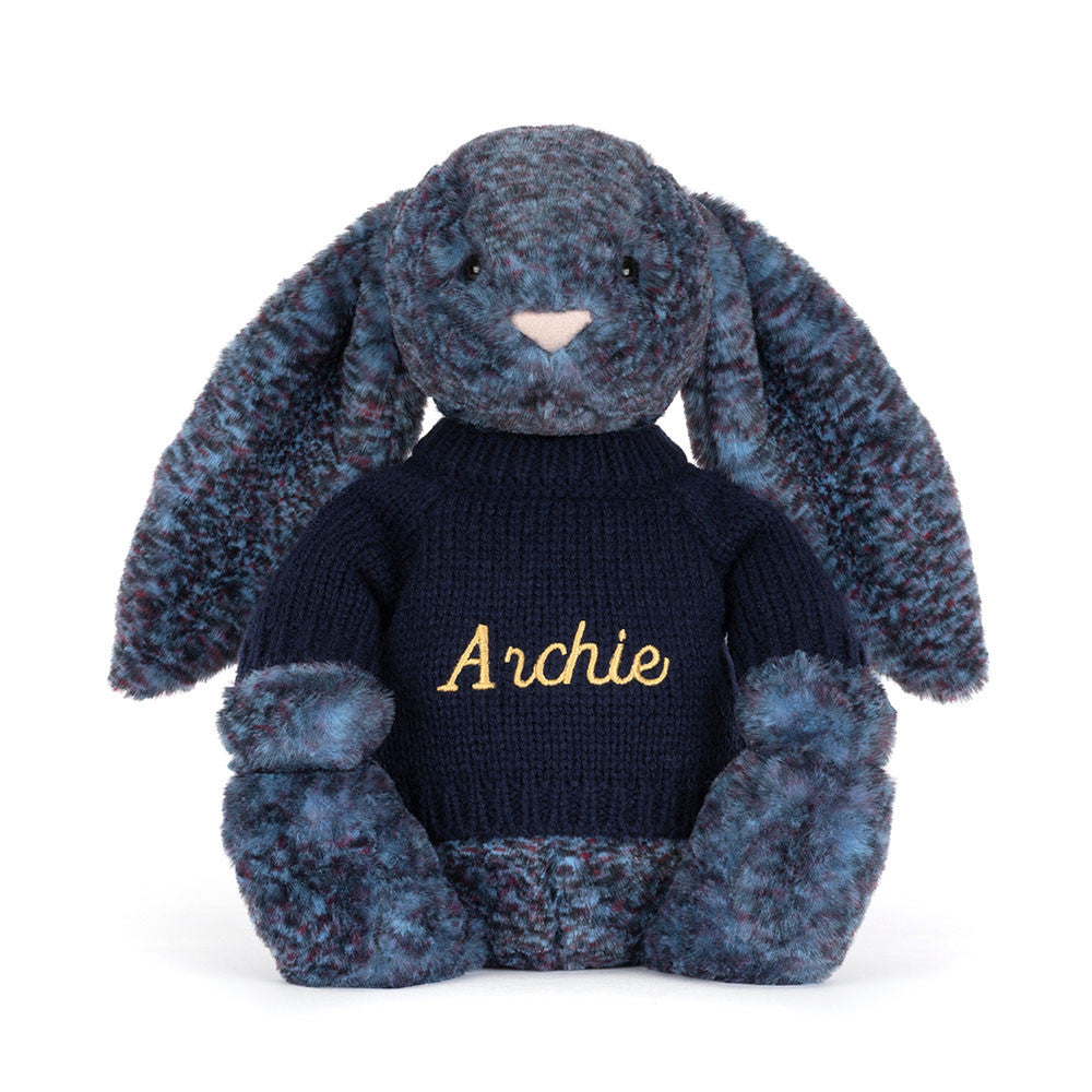 Hopscone Luxe Bunny with Personalized Navy Jumper - Jellycat Online