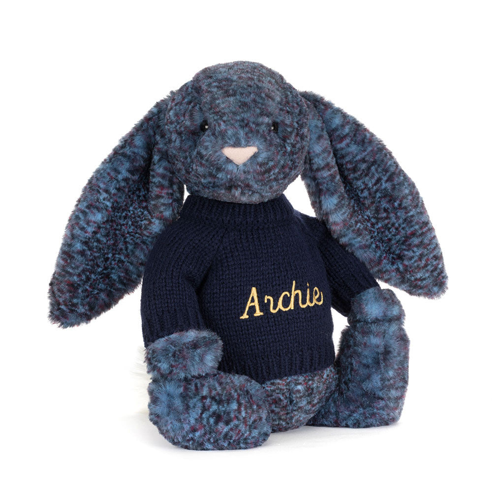 Hopscone Luxe Bunny with Personalized Navy Jumper - Jellycat Online